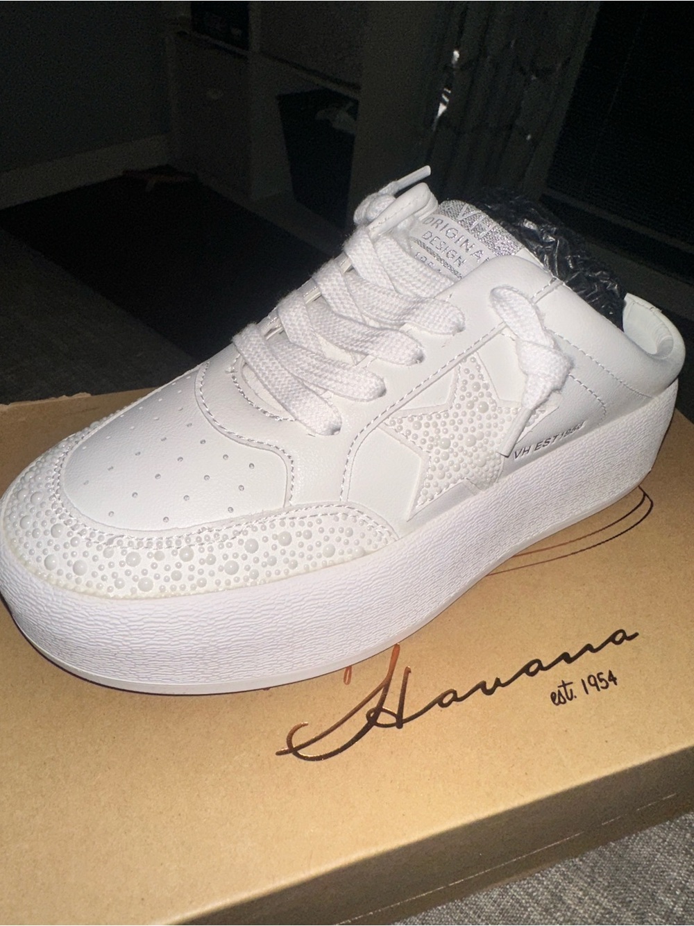 Vintage Havana Sneakers Val 10 White Pearl Platform Slide On Leather - NIB
